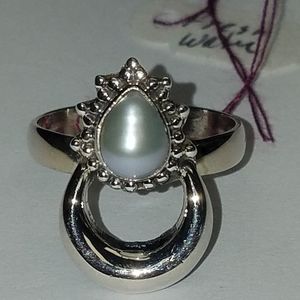 New Crescent moon Fresh water pearl ring Size 9
